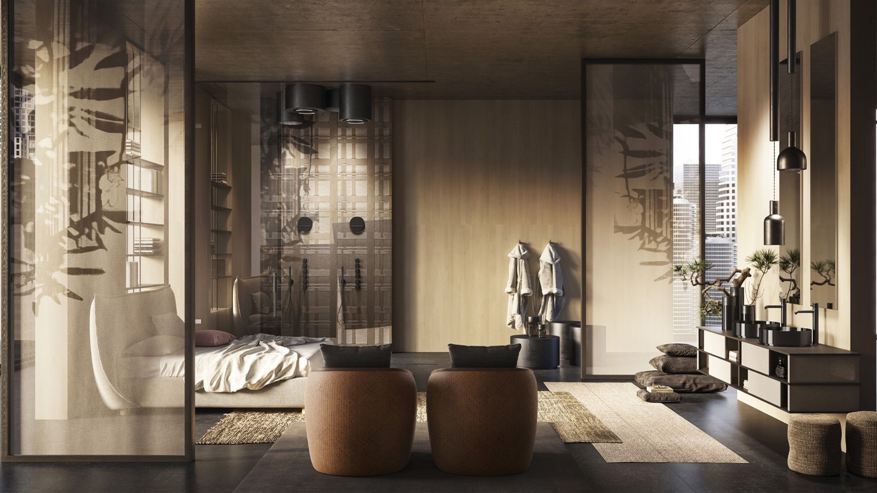 Bagno Gessi con rubinetteria integrata in una palette naturale