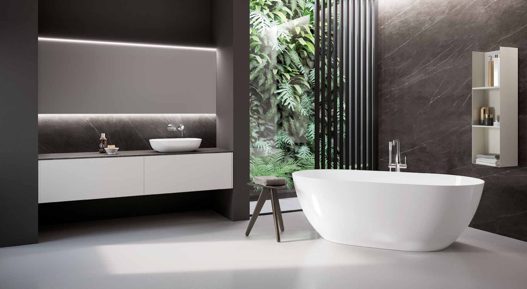 Ambiente bagno con mobile, lavabo e vasca Weiss-Stern